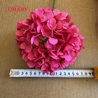 Fleur artificielle d'hortensia en soie rose vif, vente en gros d'usine, tête unique, pour décoration de centre de table de fête