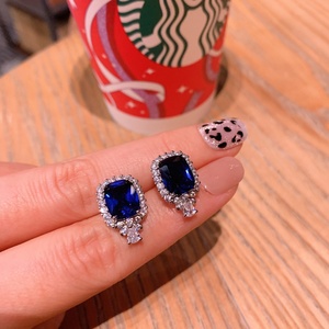 Fashion Jewelry Eco-friendly Copper Silver Plated 8*10mm Multicolor Zircon Korean Square <b>Stud</b> <b>Earrings</b> Trendy Korean Style Gift - Product Image 3