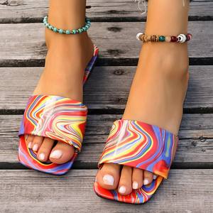 Sandalias Planas de Mujer con Estampado Geométrico de Grafiti, Sandalias de Playa Transparentes Coloridas de Lujo para Mujer, Sandalias de Verano Sexys - Product Image 2