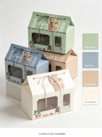 Boîte à pâtisserie créative en forme de maison, portable, haut de gamme, écologique, en carton rigide, avec fermeture magnétique et ouverture fenêtre de type toit