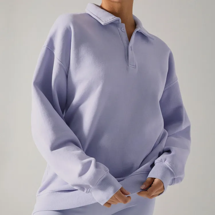 New Design Custom Colors Breathable Cotton Ladies Top Hoodie Polo Sweatshirt Women