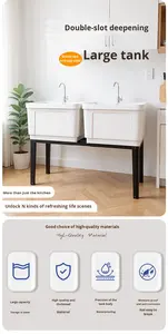 Lavabo double <span class=keywords><strong>vasque</strong></span> en plastique PP écologique et facile à nettoyer pour hôtels, avec <span class=keywords><strong>meuble</strong></span> <span class=keywords><strong>sous</strong></span>-<span class=keywords><strong>vasque</strong></span> pour salle de bain - Product Image 3