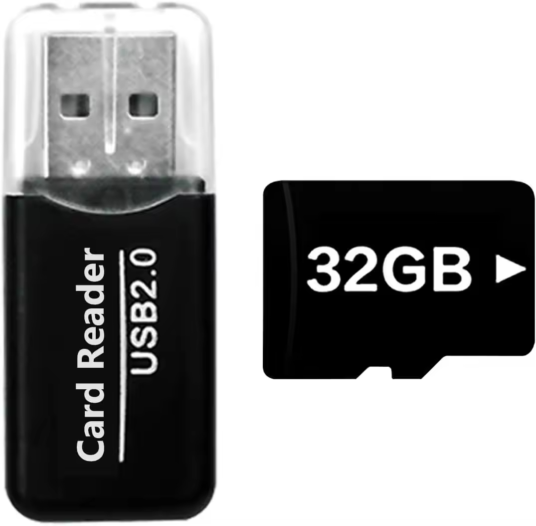 Black 32GB memory card + card reader