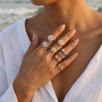 Bagues ajustables tendance plaquées or 18 carats avec nœud papillon fleuri pour femme, élégantes, style coréen, en zircon cubique, bague ouverte, cadeau bijoux