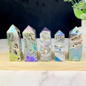 Yeni ürünler yüksek kalite Aura kuvars Druzy Sphalerite kristaller Obelisk kulesi noktası dekorasyon meditasyon için