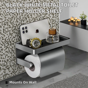 Porte-<span class=keywords><strong>papier</strong></span> toilette mural moderne en aluminium spatial, étanche, sans perçage, avec étagère - Product Image 2