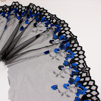 Pakaian Amerika yang Elegan dengan Bordir Bunga, Renda Bunga Biru, Aksesoris Kain Jala Hitam 22.5cm Encaje De Malla