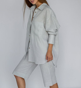 Camicie da donna in <span class=keywords><strong>lino</strong></span> blu chic, nuove collezioni estive 2026, alla moda, in <span class=keywords><strong>lino</strong></span>, a maniche lunghe, stile vintage, vestibilità ampia - Product Image 2