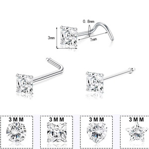 316L Paslanmaz Çelik Basit Blink L Şekli S Şekli Düz Çubuk Zirkon Burun Çivisi Burun Piercing Takısı Vücut Piercing Burun Halkası - Product Image 6