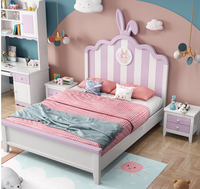 Coolsa — lit en bois massif pour enfants filles, filet de princesse rose, lapin rouge, simple, pour adolescentes, stocks en gros