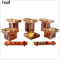 HADI Présentoir de service rectangulaire en chêne naturel Présentoir de table carré moderne Restaurant Hôtel Restauration Buffet combiné Élévation