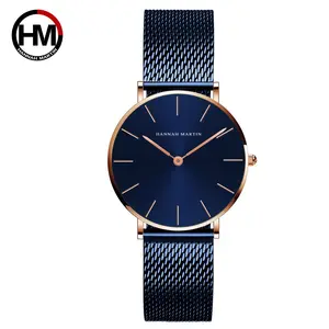 Hannah Martin jam tangan wanita, jam tangan wanita stainless Steel Mesh mode Shell Dial Gaun jam tangan untuk wanita kualitas tinggi Jepang Mov not jam kuarsa