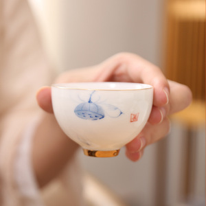 Set da Tè in Porcellana Bianca Dipinta a Mano, Tazza da Degustazione per Uso Domestico, Set da 6 Tazzine Kung Fu - Product Image 1