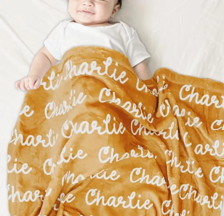 Desain gratis selimut nama kustom untuk bayi Minky bulu domba selimut lempar musim dingin hangat flanel baru lahir