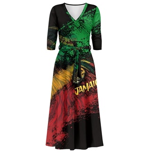 <strong>Top</strong> Fashion <strong>Jamaican</strong> Women's Summer Formal Dresses Short Sleeve Wrap V Neck Dresses Bridesmaid Wedding Guest Dress with Pockets - Product Image 4