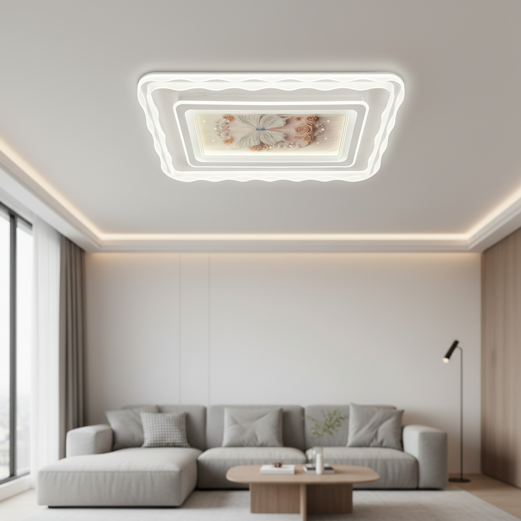 Modern Creative Butterfly LED Ceiling Lamp Luxury Wavy Metal Flush Mount Fixture Stepless Dimmable Chandelier for Living Room