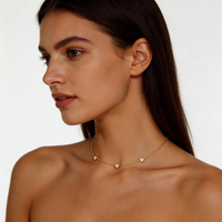 Collier chaîne à maillons en zircon en forme de cœur multi-coquillages plaqué or 18 carats, design classique et raffiné, bijou délicat et minimaliste pour fiançailles et mariage