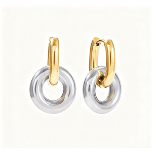 Pendientes colgantes de acero inoxidable Shescity, Pendientes colgantes elegantes de diseñador Colorblock a la moda, joyería para mujer - Product Image 6