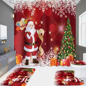 Kerstman Sneeuwpop Gedrukt 3d Kerst Douchegordijn Modern Polyester Ontwerp Voor Thuisgebruik Doucheruimte Leverancier