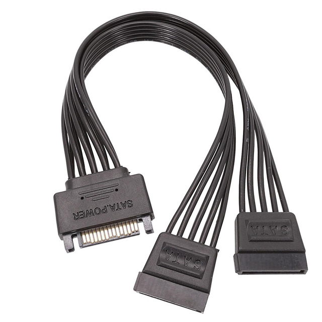 Angitu Factory Supply 20cm 18AWG Computer Hard Disk Sata 15Pin Power Adapter Sata Male to 2xFemale Sata Power Splitter Cable