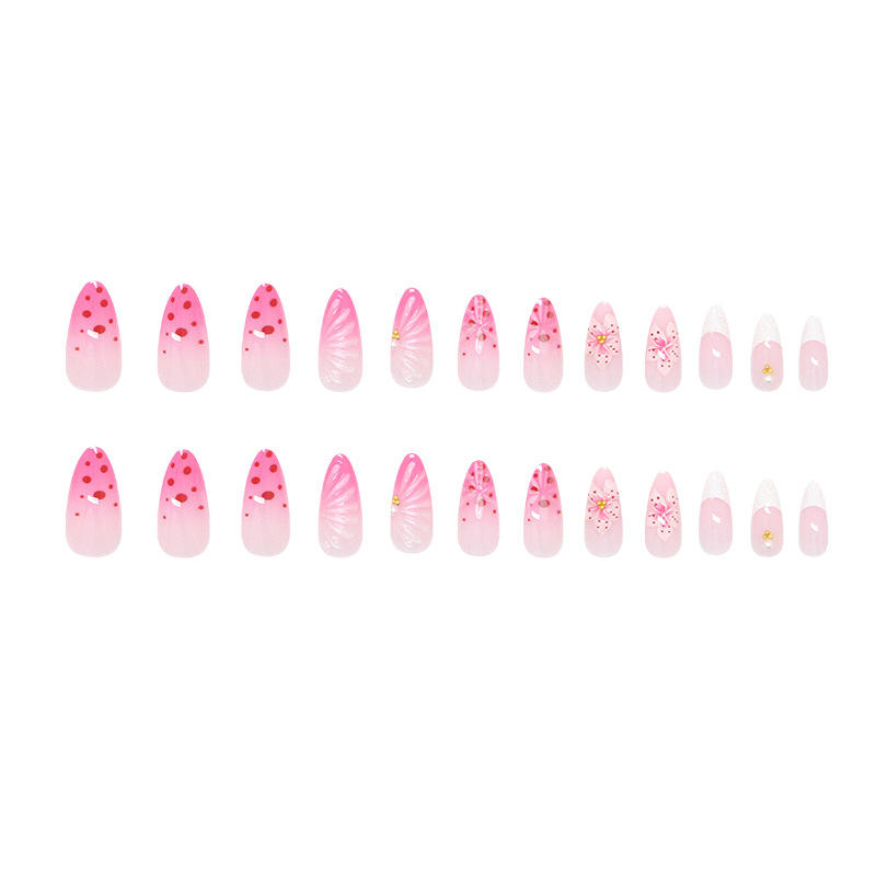 24pc Luxury Almond False Nails Set 3D Lily Ice Flower Design ABS Plastic DIY Salon Press on Nails