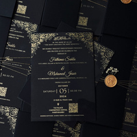 Carte d'invitation de mariage personnalisée en plexiglas noir OEM, cartes de mariage élégantes en gros, invitation de mariage en acrylique noir glamour de luxe