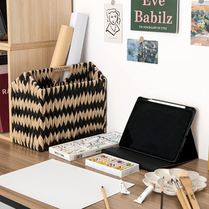 Panier à Magazine de salle de bains, tissé à la main, avec poignées, rangement polyvalent pour la maison ou le bureau - Product Image 4