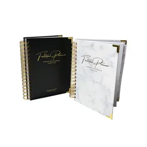 148 X 210 Mm Customized Marble Cover Gold Foil Logo Notebook Self Care Journal Planner Set With Gift Box