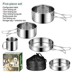 304 Stainless Steel Camping Cooking Set Cookware Portable Outdoor Hiking Picnic BBQ Mess Kits With Cups