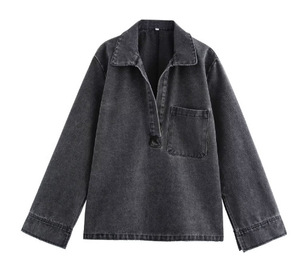 Women's Wholesale Spring New Set Blue Denim Shirt High Waist Wide Leg Pants Set - Product Image 6