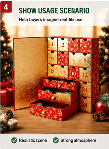 Custom Red 24 Days Advent Calendar <b>Box</b> with Drawers Gold Foil Rigid Cardboard <b>Christmas</b> Blind <b>Box</b> Mystery Packaging Gift - Product Image 6