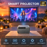 Projecteur portable 4K natif 1080P intelligent Android WiFi avec autofocus et haut-parleurs HiFi pour la maison, la chambre et le cinéma