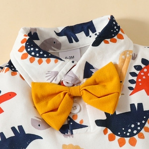 2024 nouveau-né bébé garçon vêtements ensembles à manches courtes dessin animé dinosaure chemise barboteuse jarretelle Shorts 2 pièces bébé vêtements d'été - Product Image 4