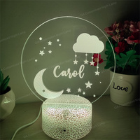 Veilleuse 3D en acrylique personnalisée Lune avec étoiles Décoration de chambre de bébé Cadeau lampe de nuit