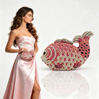 Sac de soirée en forme de poisson rouge incrusté de diamants, style européen et américain, pochette animalière ornée de diamants pour femme, un best-seller