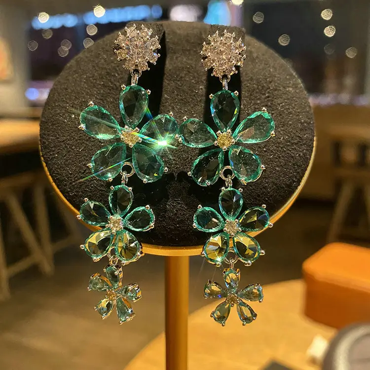 Qushine Multi-style S925 silver needle Candy colored flower earrings Zircon shiny ear pendants luxury women stud earrings