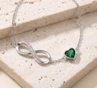 Vente flash - Bracelet romantique en argent sterling S925 avec cœur infini et zircon vert, chaîne réglable pour femmes et filles - Cadeau