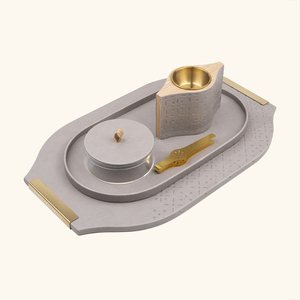 Sawtru Holz-Leder Bedrucktes Servier- und Präsentationstablett mit Räuchergefäß und Diffusor-Set für Wohnungsdekoration Innendekorationen - Product Image 2