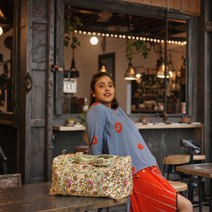 กระเป๋าผ้าคอตตอนพิมพ์ลายดอกไม้หลากสีทำด้วยมือเป็นมิตรกับสิ่งแวดล้อมจุได้เยอะกระเป๋าสำหรับเดินทางยิม - Product Image 1