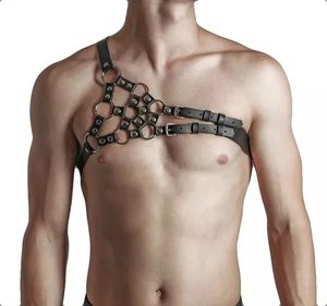 ชายหนังชุดชั้นในสายรัดผู้ชายเข็มขัดปรับเครื่องรางเกย์Bondage Bdsm Club RaveพรหมสายรัดCrop Top Exoticถัง - Product Image 2