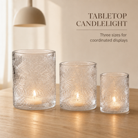 Collection de coupelles votives en verre transparent de style botanique avec surface gaufrée pour tables de réception événementielles et décoration intérieure