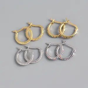 Ouja anting-anting kecil lapis emas, anting-anting Hoop, Perhiasan mode, pengaturan zirkon, berkilau, model Korea, baru