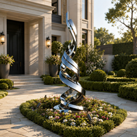 Sculpture moderne en acier inoxydable poli, grande, abstraite, en spirale, miroir, couleurs personnalisées, art paysager extérieur, statue de jardin