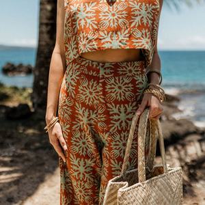 Pantalones Anchos Clásicos con Estampado Hawaiano de Diseño de Fábrica, Pantalones Anchos de Lino de Alta Calidad para Mujer - Product Image 4