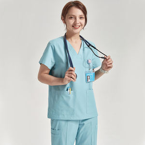 LOGO bordado popelina tela duradera mujeres hombres múltiples 8 bolsillos cordón Scrub uniformes Hospital <span class=keywords><strong>Dental</strong></span> enfermería ropa de trabajo - Product Image 2