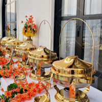 Équipement de buffet de haute qualité présentoir alimentaire en acier inoxydable de luxe or argent chauffe-plats avec porte-couvercle