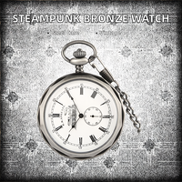 Montre de poche mécanique Steampunk antique unique à petit cadran, affichage apparent, en acier inoxydable, à remontage manuel, avec pendentif