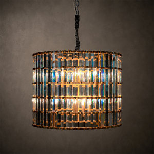 Modern <b>Drum</b> Shaped Crystal Chandelier With Bronze Metal Frame For Dining Room - Product Image 2