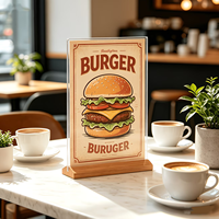 Porte-cartes de table en acrylique double couche transparent 210x297mm avec base en bois massif, impression UV, style moderne, montage sans outil en 4 étapes