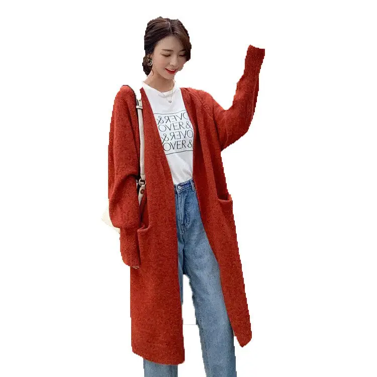 Latest winter plain long knit coats casual cozy midi open sweaters womens custom midi cashmere cardigans with front pockets